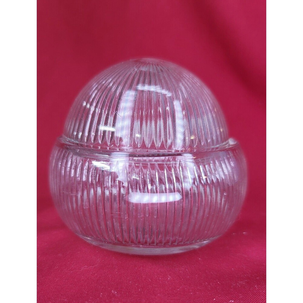 Powder Jar Ribbed Glass Art Deco Vanity Jar Trinket Dome Lid Vintage